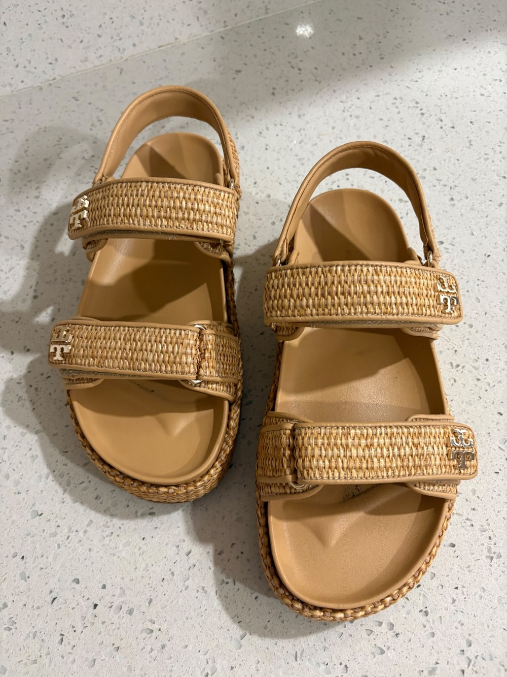 Tory Burch Tan Woven Strap Platform Sandals
